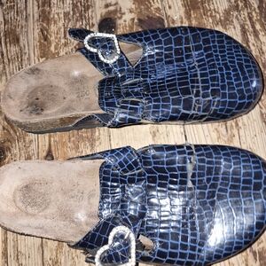 Birkenstock Blue Crocodile Pattern Mules